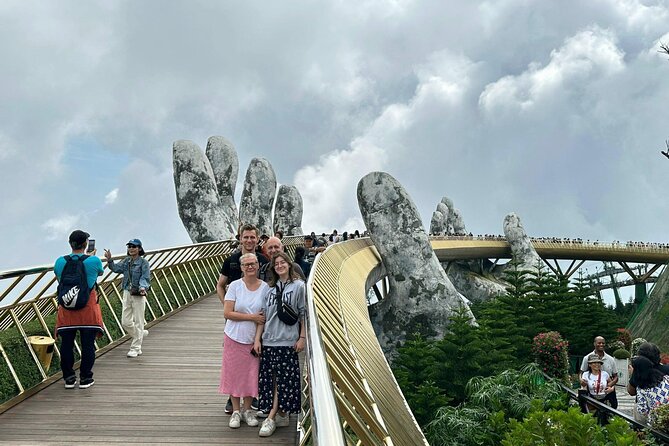 Ba Na Hills avoid crowd , Da Nang, Dragon Bridge, Marble Mountain - Walking across the Golden Bridge