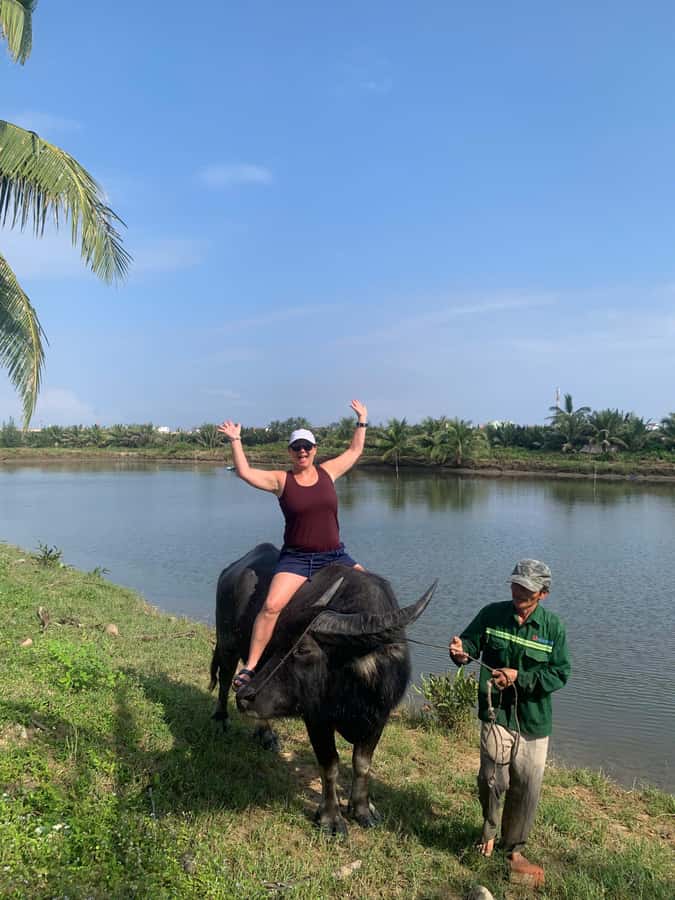 BUFFALO RIDING -BASKET BOAT & BIKE TOUR-HOI AN - From Hoang Dieu Street to the rice fields