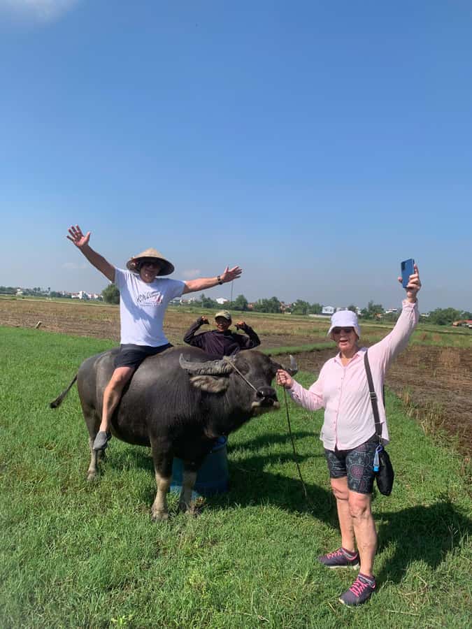 BUFFALO RIDING -BASKET BOAT & BIKE TOUR-HOI AN - Paddling through the coconut palm forest