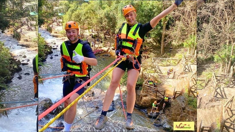 Dalat: Canyoning Extreme Adventure Vietnam - A 70-meter zipline leads into the river