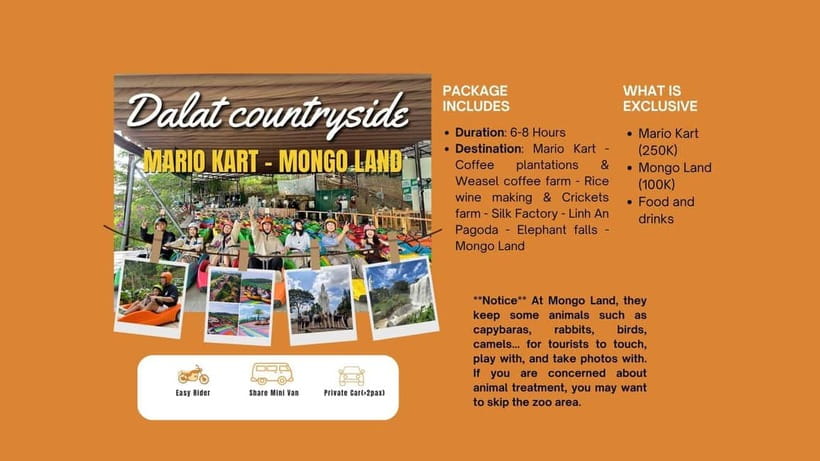 Dalat: Mario kart - Mongo Land - Countryside Tour - Key points at a glance