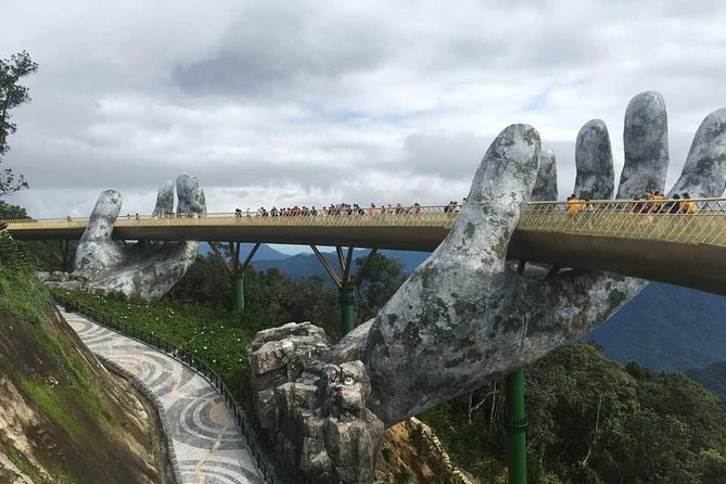 Golden Bridge-Monkey mountain-Dragon Bridge -Marble Mountain Fullday PrivateTour - Walking across the Golden Bridge