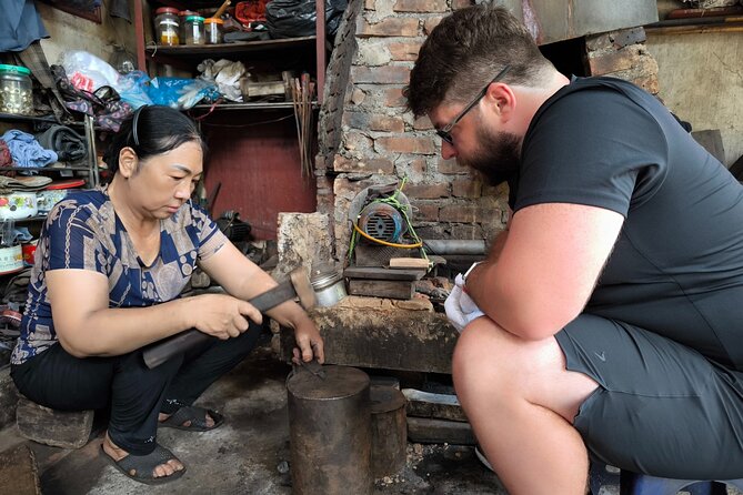 Hanoi Knife Making Traditional Workshop - Shaping a knife with a local maker