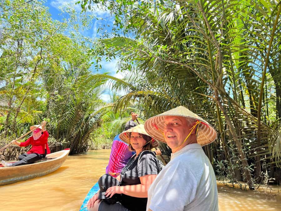 HCM: Authentic Mekong Delta - Boat, TukTuk, Khot Cake Making - Tuk-tuk lanes, tropical fruit, and honey tasting