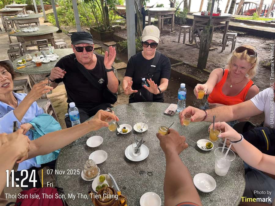 HCM: Authentic Mekong Delta - Boat, TukTuk, Khot Cake Making - The road from Ho Chi Minh City to Vinh Trang Pagoda